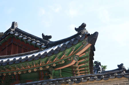 Traditional korean decor of village house, Seoul, South Korea.の写真素材