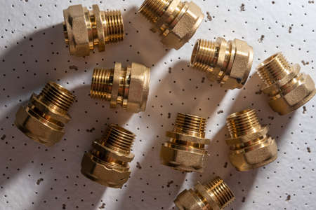 various Brass and metal fittings for plumbing.の写真素材