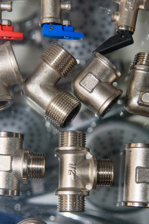 various Brass and metal fittings for plumbing.の写真素材