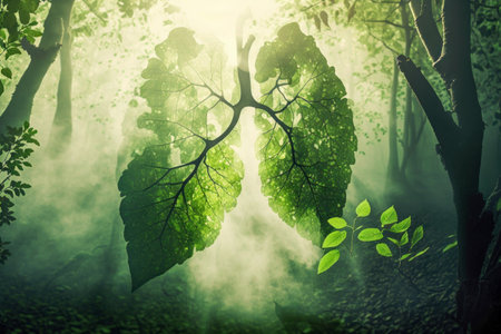 Human lungs in the forest. abstract illustration. Health, Respiratory system health concept. breathing.の素材