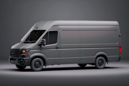 Dark gray cargo van. Isolated on gray studio background. side view.の素材
