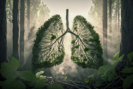 Human lungs in the forest. abstract illustration. Health, Respiratory system health concept. breathing.の素材