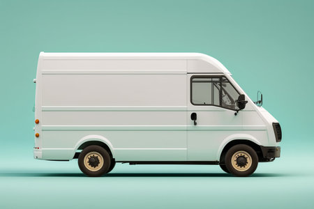 White cargo van. Isolated on solid color studio background. side view.の素材