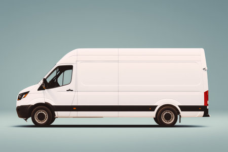 White cargo van. Isolated on solid color studio background. side view.の素材