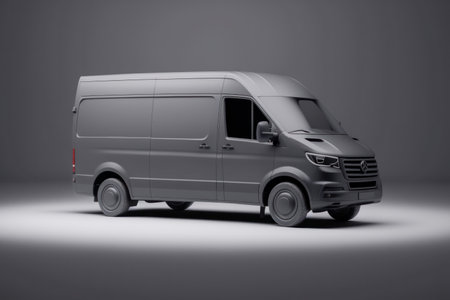 Dark gray cargo van. Isolated on gray studio background. side view.の素材