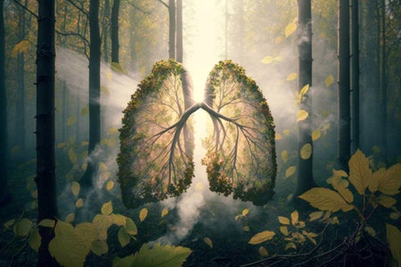 Human Lungs on the nature background abstract illustrationの写真素材
