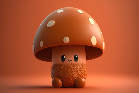 Adorable mushroom with smiling face on solid color studio backgroundの素材