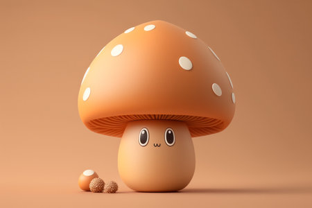 Adorable mushroom with smiling face on solid color studio backgroundの素材