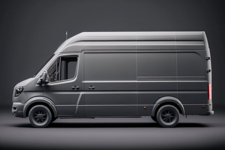 Dark gray cargo van. Isolated on gray studio background. side view.の素材