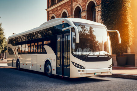 White city bus on the street. public transportの素材