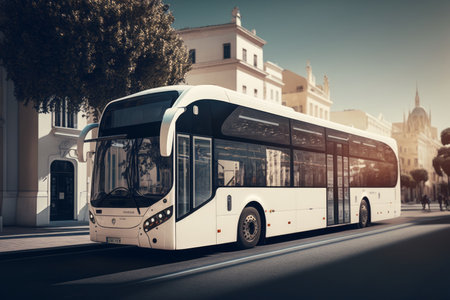 White city bus on the street. public transportの素材