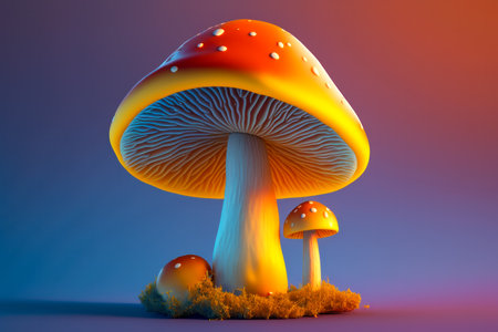 Mushroom on solid color backgroundの素材