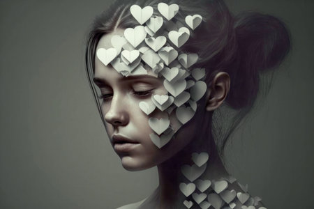 girl head with paper hearts. Love, relationships, careの素材