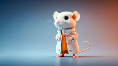 Scientist mouse in lab coat ready for science, medicine research. Laboratory blurred background. World Day For Animals In Laboratories, WDAIL, World Lab Animal Day, April 24. Concept illustration.の素材