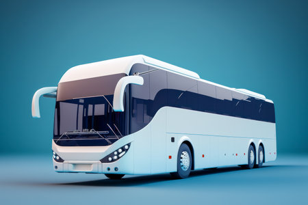 White intercity bus on solid blue background..の素材