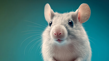 Lab mouse in ready for science, medicine research. Solid color background. World Day For Animals In Laboratories, WDAIL, World Lab Animal Day, April 24. Concept illustrationの素材
