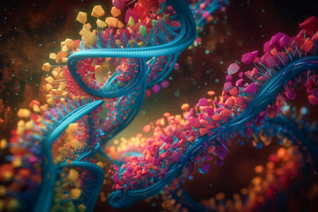 Abstract colorful background, inspired by DNA helix, microbiology, genetics.の素材