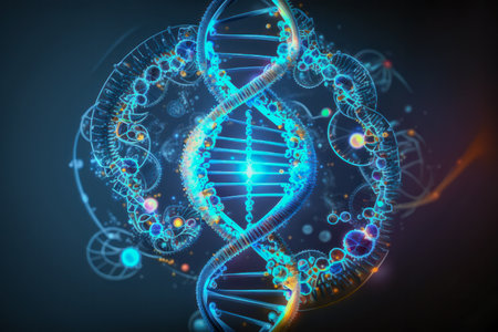 DNA helix abstract illustration, Blue toningの素材