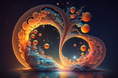 Panspermia, Life in space. DNA in the galaxy abstract background. Cosmic Space with Vibrant Nebula, Suggesting Extraterrestrial Life Originsの素材