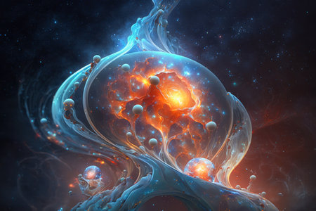 Panspermia, Life in space. DNA in the galaxy abstract background. Cosmic Space with Vibrant Nebula, Suggesting Extraterrestrial Life Originsの素材