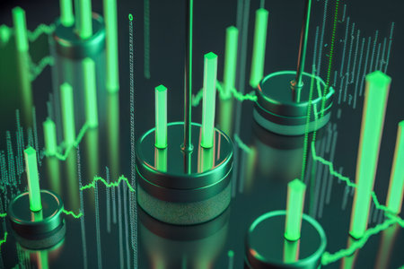 Green Abstract business cyber space internet technology background Cylinders, exchange charts. Digital Matrix cyberpunk inspiredの素材