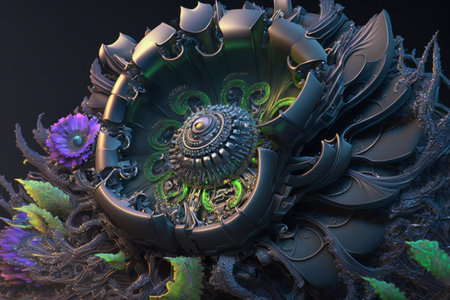 Glowing biomechanics alien extraterrestrial flower abstract backgroundの素材