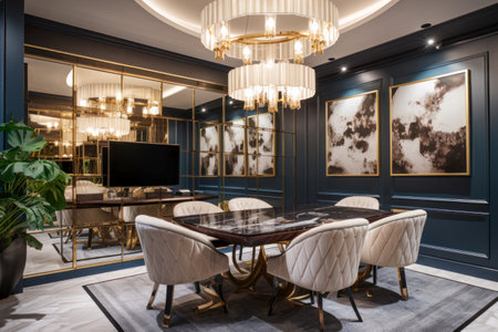 Art deco style office meeting room interior. Generative AIの素材