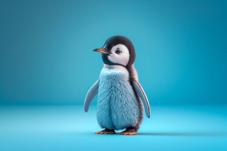 Adorable penguin on solid color background, World Penguin Day April 24 concept. Generative AIの素材