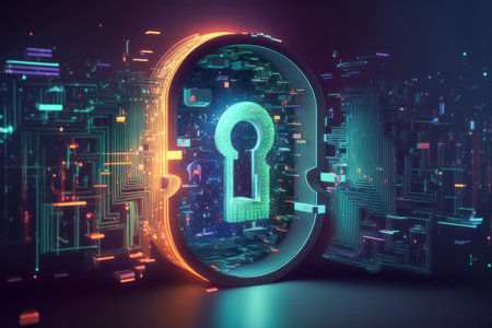 Keyhole in crypto digital cyber space. Security, Technology Concept. Network Tech. Generative AIの素材