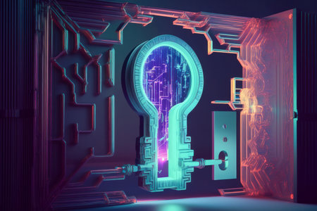 Keyhole in crypto digital cyber space. Security, Technology Concept. Network Tech. Generative AIの素材