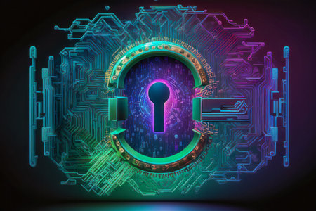 Keyhole in crypto digital cyber space, Security Technology Concept. Network Tech. Generative AIの素材