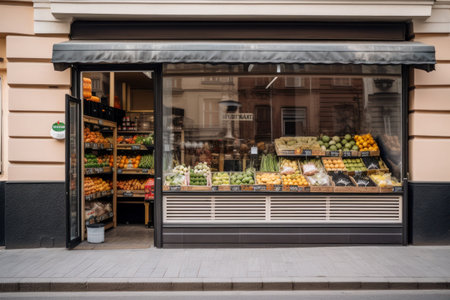 Contemporary Style Grocery Store Window - Generative AIの素材