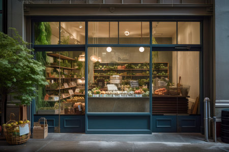 Contemporary Style Grocery Store Window - Generative AIの素材