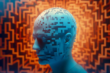 Human head in labyrinth, symbolizing doubts, psychology, psychotherapy, and mental processes, conceptual image for problem-solving and decision-making. Generative AIの素材