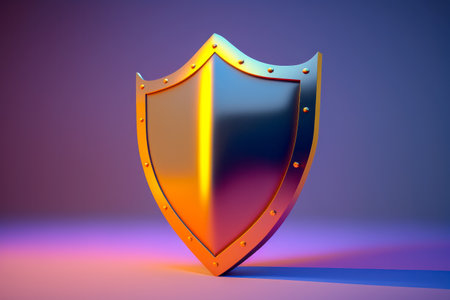 Shield on Solid Color Studio Background Representing Protection and Insurance Concept, Perfect for Visual Content Related to Security and Defense, Generative AI.の素材