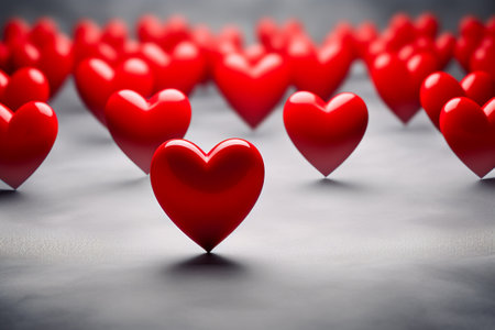Red heart next to a many hearts, illustrating exceptional love or finding the right person, perfect for a Valentine's cardの素材