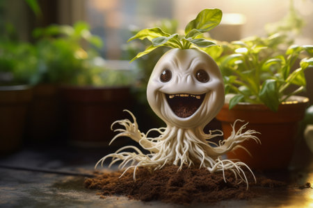 cute, adorable screaming mandrake root, showing its characteristic human-like appearance.の素材