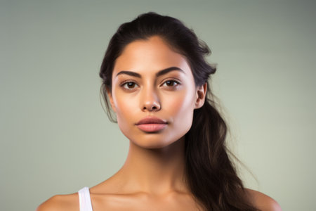 Inuit young woman posing against a studio backdrop.の素材