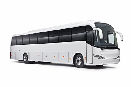 Side view of white intercity bus isolated on a white background.の素材