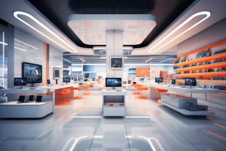 Modern consumer electronics store interior with sleek designの素材