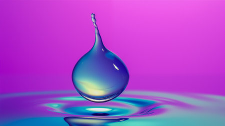 Surreal Teardrop Shape with Dynamic Splash on Vibrant Pink and Blue Gradientの素材