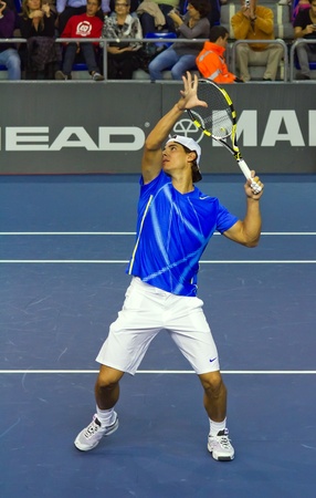 BARCELONA - NOVEMBER 22: Rafael Nadal tennis player from Spain. during the match Andres Gimeno cup tribute held at the Palau Blaugrana on November 22, 2011 in Barcelona, Spainのeditorial素材