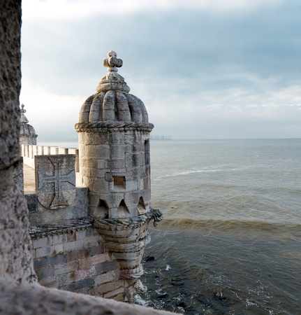 Detail of Torre de Belem in Lisbon, Portugal のeditorial素材