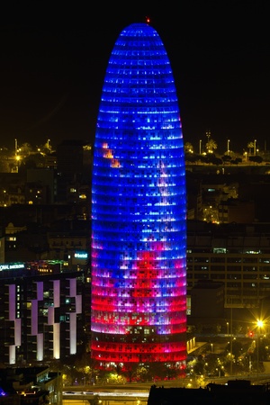 BARCELONA, SPAIN - DECEMBER 26: Torre Agbar, Business tower in Barcelona at December 26, 2011. The tower was officially opened by the King of Spain on September 16, 2005 and at a cost of 130 million euros. のeditorial素材