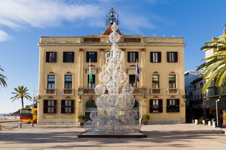 Lloret de Mar town hall with Christmas tree in the squareの写真素材