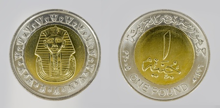 Arab Republic of Egypt, the coin of 1 pound, shows the pharaoh Tutankhamenの写真素材