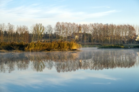 Lake Sils, Spain Barcelona, Panoramic Photography at sunset の写真素材