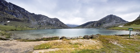 Fantastic lake Enol, one of the famous lakes of Covadonga, Asturias , Spain の写真素材