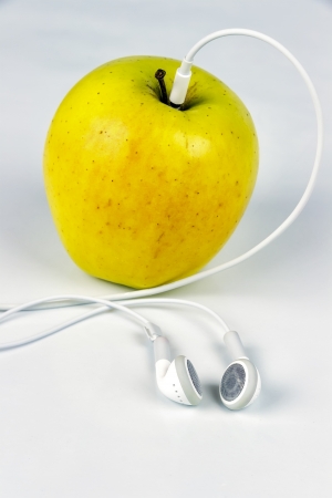 Apple player, Apple Headset with neutral backgroundの写真素材