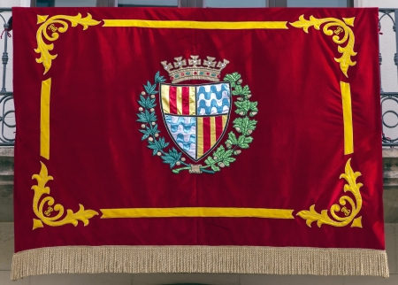 Flag gala Badalona, Barcelona Spain  In the town hall balcony day of National Dayの写真素材